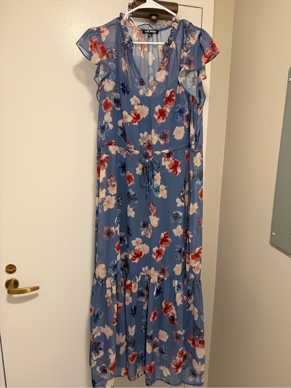 Steve Madden Blue Floral Maxi Dress with Red & White Flowers